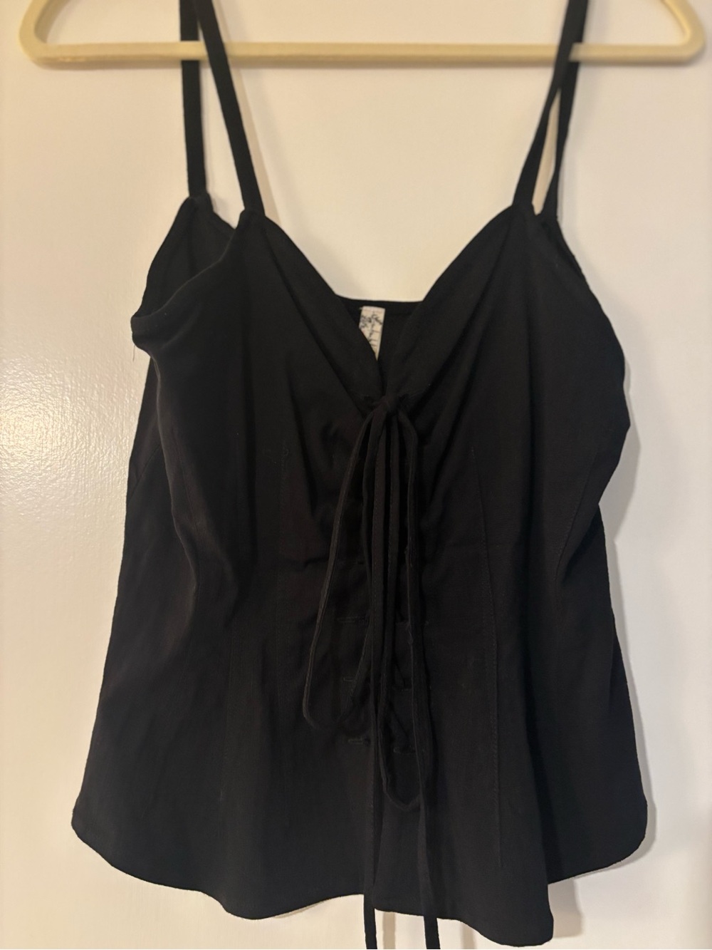 Free People Black Tie-Front Spaghetti Strap Women's Tank Top